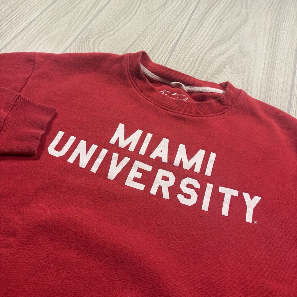Miami OH Redhawks Crewneck Sweatshirt Men’s M Red Fleece Spellout Unwind